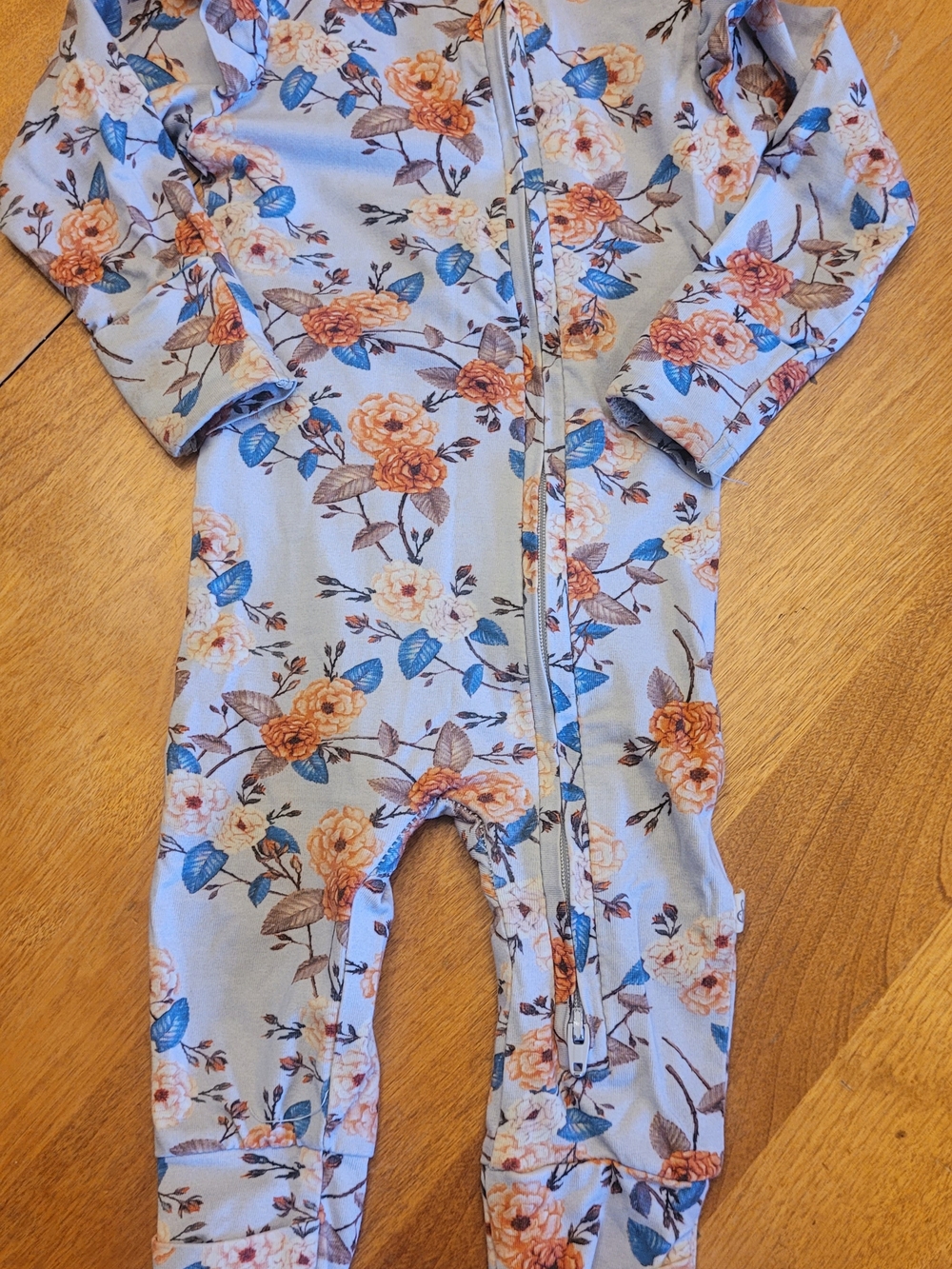 Floral Zip Front Kids One-Piece Footie in Light Blue